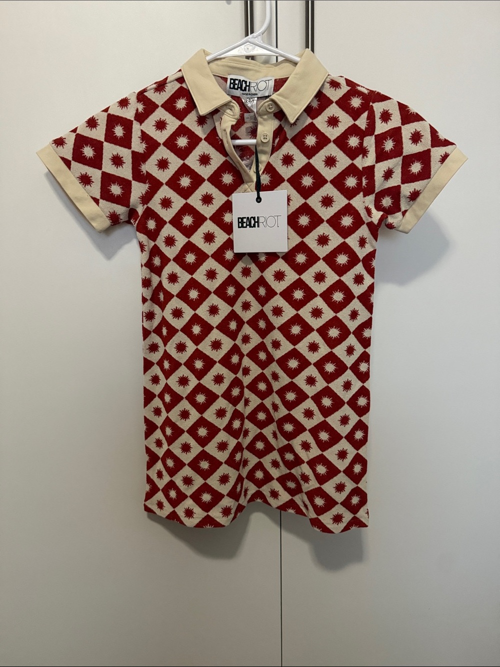 Beach Riot Red & Cream Retro Diamond Polo Romper